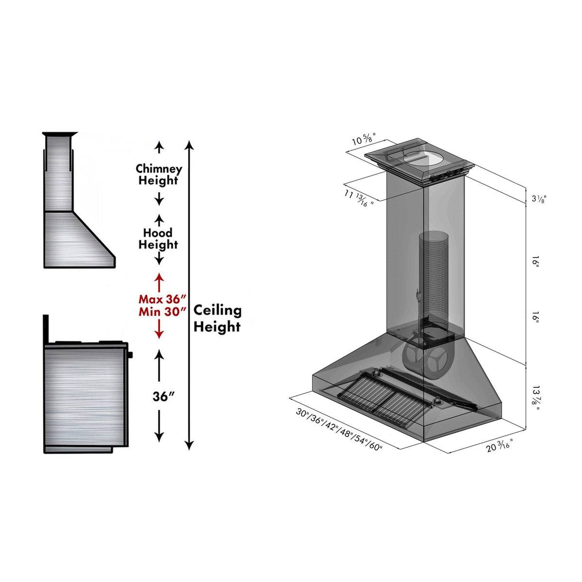 ZLINE Wall Mount Range Hood in Stainless Steel with Crown Molding 