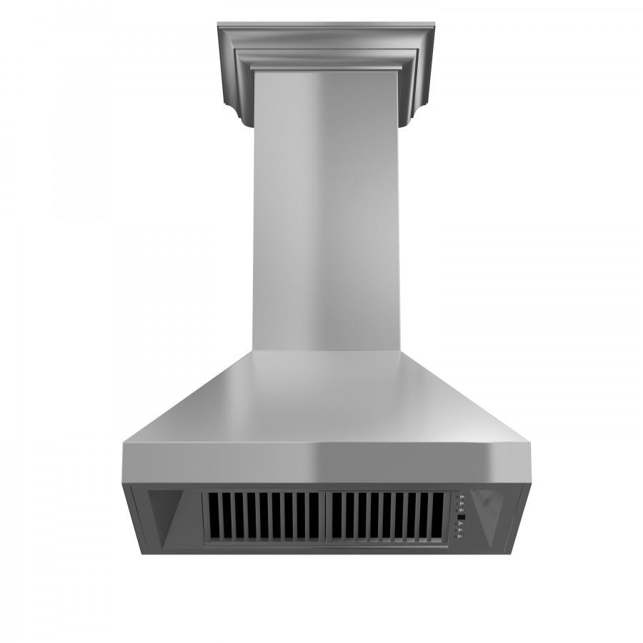ZLINE Wall Mount Range Hood in Stainless Steel with Crown Molding 