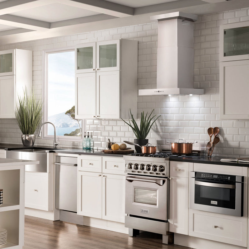 ZLINE Wall Mount Range Hood in Stainless Steel with Crown Molding - KECRN