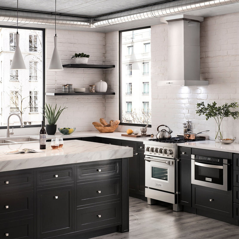 ZLINE Wall Mount Range Hood in Stainless Steel with Crown Molding - KECRN