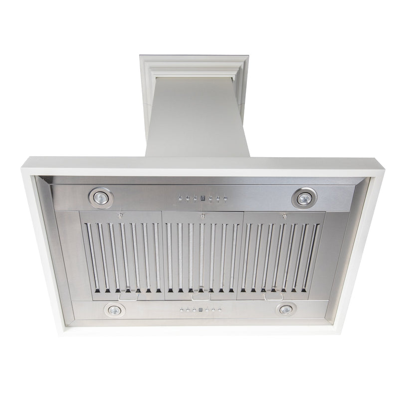 ZLINE Wooden Island Mount Range Hood in White - Includes Motor - KBiTT