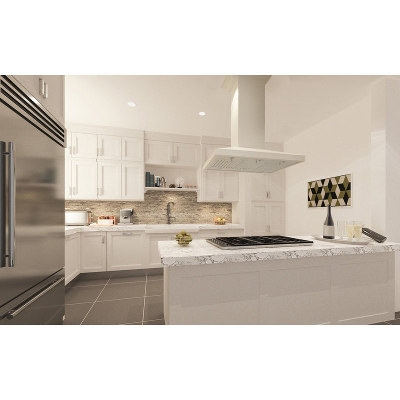 ZLINE Wooden Island Mount Range Hood in White - Includes Motor - KBiTT
