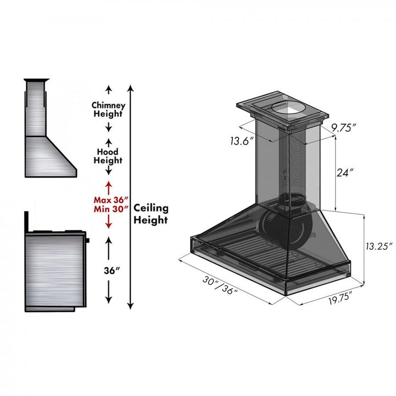 ZLINE Wooden Wall Mount Range Hood in Black - Includes Motor - KPCC