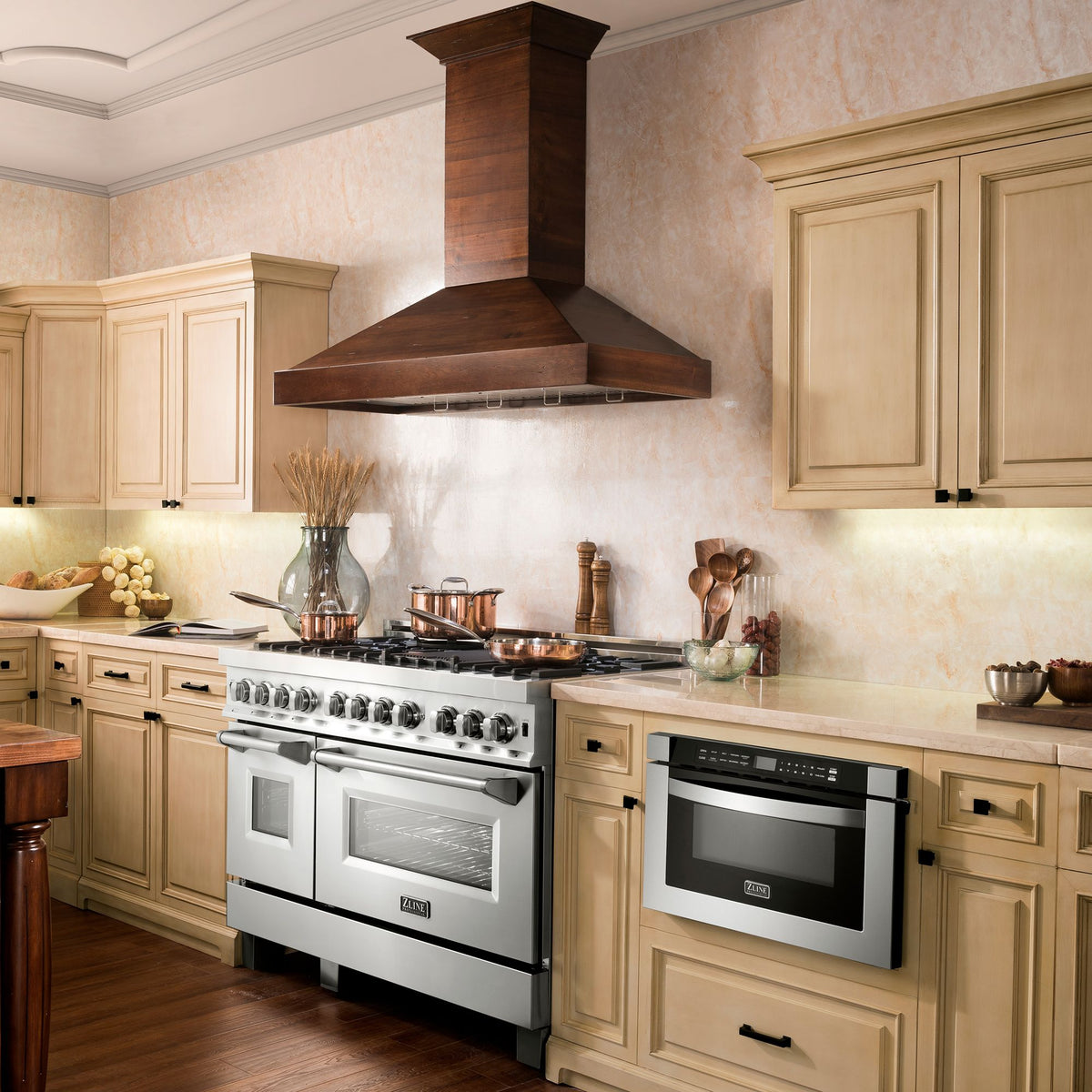 ZLINE Wooden Wall Mount Range Hood in Walnut - Includes Motor - KBRR