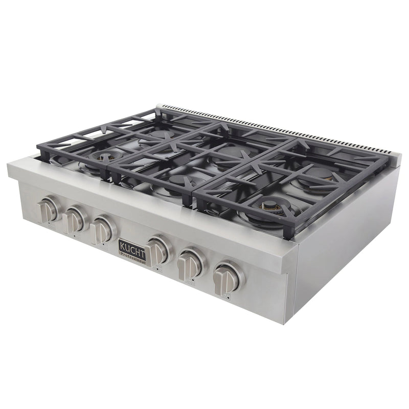 Kucht 36 in. Professional 6 Burner Gas Stovetop in Stainless Steel with Accents KFX369T