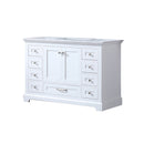 Lexora Dukes 48" White Single Vanity, White Carrara Marble Top, White Square Sink and no Mirror - LD342248SADS000