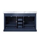 Lexora Dukes 60" Navy Blue Double Vanity, White Carrara Marble Top, White Square Sinks and 58" Mirror LD342260DEDSM58