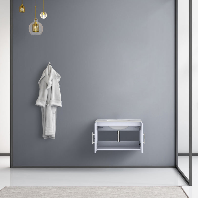 Lexora Geneva 30" Glossy White Single Vanity, White Carrara Marble Top, White Square Sink and no Mirror LG192230DMDS000