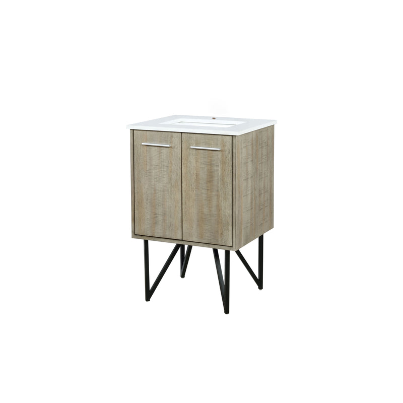 Lexora Lancy 24" Rustic Acacia Bathroom Vanity, White Quartz Top, and White Square Sink - LLC24SKSOS000