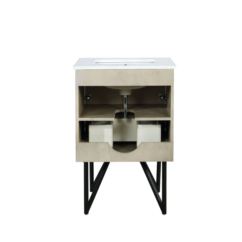 Lexora Lancy 24" Rustic Acacia Bathroom Vanity, White Quartz Top, and White Square Sink - LLC24SKSOS000