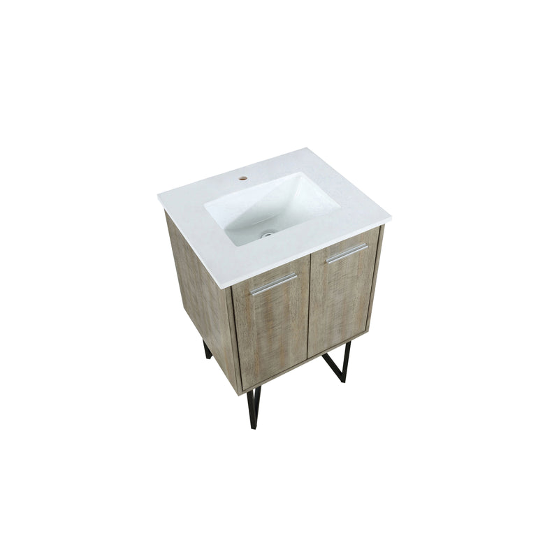 Lexora Lancy 24" Rustic Acacia Bathroom Vanity, White Quartz Top, and White Square Sink - LLC24SKSOS000