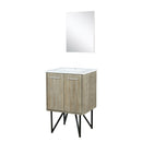 Lexora Lancy 24" Rustic Acacia Bathroom Vanity, White Quartz Top, White Square Sink, and 18" Frameless Mirror - LLC24SKSOSM18