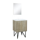 Lexora Lancy 24" Rustic Acacia Bathroom Vanity, White Quartz Top, White Square Sink, and 18" Frameless Mirror - LLC24SKSOSM18