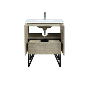 Lexora Lancy 30" Rustic Acacia Bathroom Vanity, White Quartz Top, White Square Sink, and Balzani Gun Metal Faucet SetLLC30SKSOS000FGM