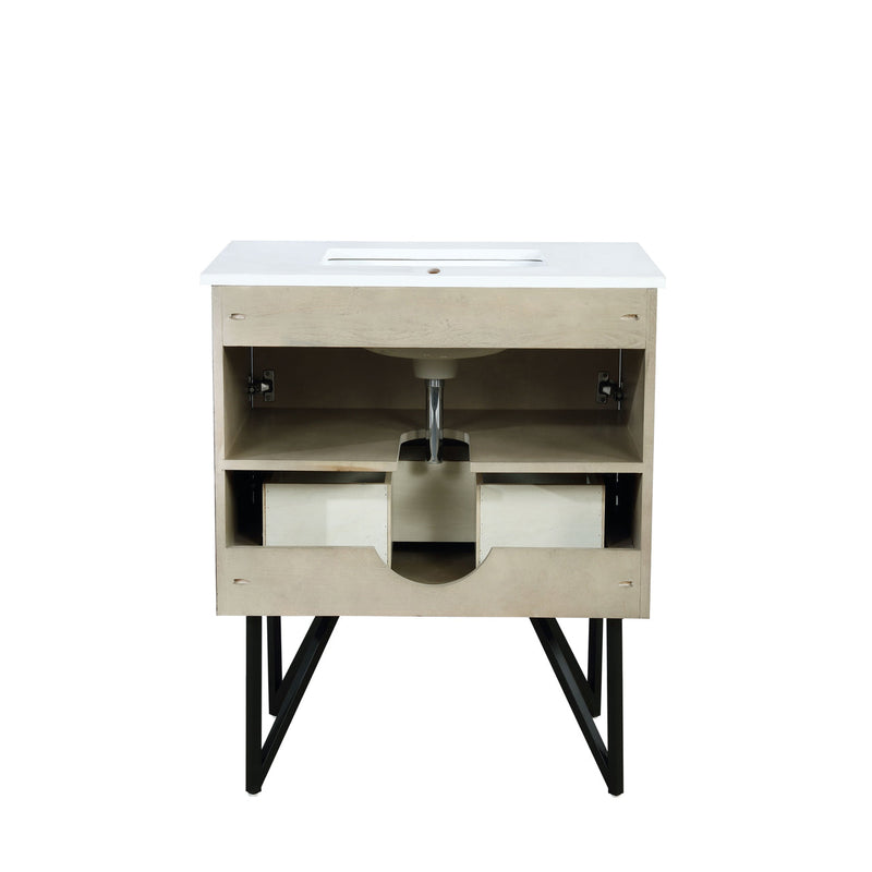 Lexora Lancy 30" Rustic Acacia Bathroom Vanity, White Quartz Top, and White Square Sink LLC30SKSOS000