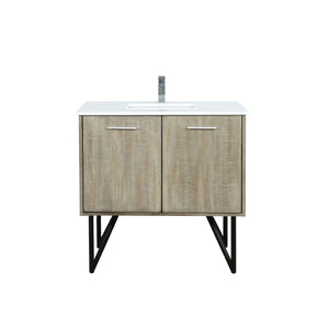 Lexora Lancy 36" Rustic Acacia Bathroom Vanity, White Quartz Top, White Square Sink, and Labaro Rose Gold Faucet Set LLC36SKSOS000FRG