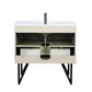Lexora Lancy 36" Rustic Acacia Bathroom Vanity, White Quartz Top, White Square Sink, Labaro Rose Gold Faucet Set, and 28" Frameless Mirror LLC36SKSOSM28FRG