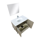 Lexora Lancy 36" Rustic Acacia Bathroom Vanity, White Quartz Top, White Square Sink, Labaro Rose Gold Faucet Set, and 28" Frameless Mirror LLC36SKSOSM28FRG
