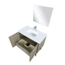 Lexora Lancy 36" Rustic Acacia Bathroom Vanity, White Quartz Top, White Square Sink, Labaro Rose Gold Faucet Set, and 28" Frameless Mirror LLC36SKSOSM28FRG