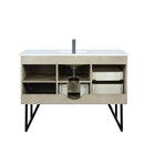 Lexora Lancy 48" Rustic Acacia Bathroom Vanity, White Quartz Top, White Square Sink, and Balzani Gun Metal Faucet Set LLC48SKSOS000FGM