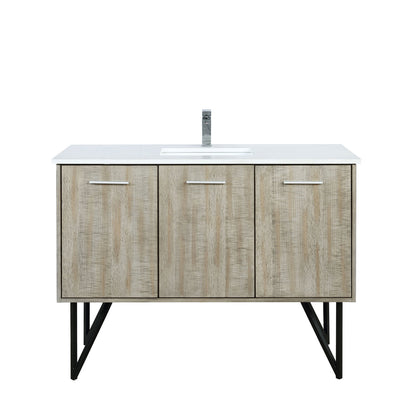 Lexora Lancy 48" Rustic Acacia Bathroom Vanity, White Quartz Top, White Square Sink, and Balzani Gun Metal Faucet Set LLC48SKSOS000FGM