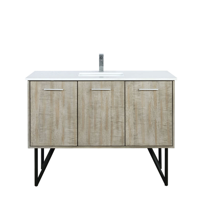 Lexora Lancy 48" Rustic Acacia Bathroom Vanity, White Quartz Top, White Square Sink, and Balzani Gun Metal Faucet Set LLC48SKSOS000FGM