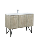 Lexora Lancy 48" Rustic Acacia Bathroom Vanity, White Quartz Top, White Square Sink, and Labaro Rose Gold Faucet Set LLC48SKSOS000FRG