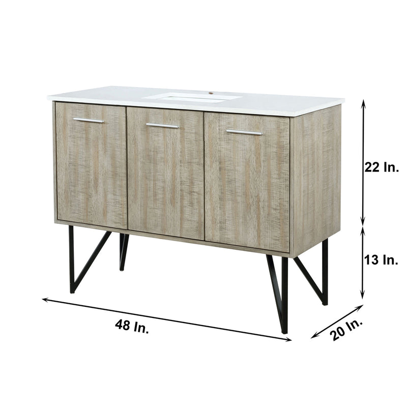 Lexora Lancy 48" Rustic Acacia Bathroom Vanity, White Quartz Top, White Square Sink, and 43" Frameless Mirro LLC48SKSOSM43