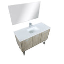 Lexora Lancy 48" Rustic Acacia Bathroom Vanity, White Quartz Top, White Square Sink, Labaro Brushed Nickel Faucet Set, and 43" Frameless Mirror LLC48SKSOSM43FBN