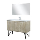 Lexora Lancy 48" Rustic Acacia Bathroom Vanity, White Quartz Top, White Square Sink, Balzani Gun Metal Faucet Set, and 43" Frameless Mirror LLC48SKSOSM43FGM