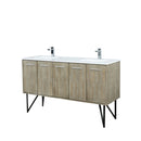 Lexora  Lancy 60" Rustic Acacia Double Bathroom Vanity, White Quartz Top, White Square Sinks, and Labaro Brushed Nickel Faucet Set LLC60DKSOS000FBN