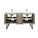 Lexora  Lancy 60" Rustic Acacia Double Bathroom Vanity, White Quartz Top, White Square Sinks, and Labaro Brushed Nickel Faucet Set LLC60DKSOS000FBN