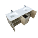 Lexora  Lancy 60" Rustic Acacia Double Bathroom Vanity, White Quartz Top, White Square Sinks, and Labaro Brushed Nickel Faucet Set LLC60DKSOS000FBN