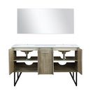 Lexora Lancy 60" Rustic Acacia Double Bathroom Vanity, White Quartz Top, White Square Sinks, and 55" Frameless Mirror LLC60DKSOSM55