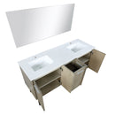 Lexora Lancy 60" Rustic Acacia Double Bathroom Vanity, White Quartz Top, White Square Sinks, and 55" Frameless Mirror LLC60DKSOSM55