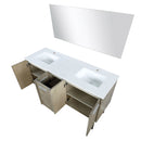 Lexora Lancy 60" Rustic Acacia Double Bathroom Vanity, White Quartz Top, White Square Sinks, and 55" Frameless Mirror LLC60DKSOSM55