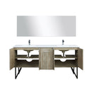 Lexora Lancy 72" Rustic Acacia Double Bathroom Vanity, White Quartz Top, White Square Sinks, Balzani Gun Metal Faucet Set, and 70" Frameless Mirror LLC72DKSOSM70FGM