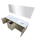 Lexora  Lancy 72" Rustic Acacia Double Bathroom Vanity, White Quartz Top, White Square Sinks, and 70" Frameless Mirror LLC72DKSOSM70