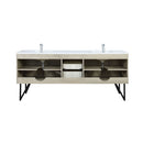 Lexora Lancy 80" Rustic Acacia Double Bathroom Vanity, White Quartz Top, White Square Sinks, Labaro Rose Gold Faucet Set, and 70" Frameless Mirror LLC80DKSOSM70FRG