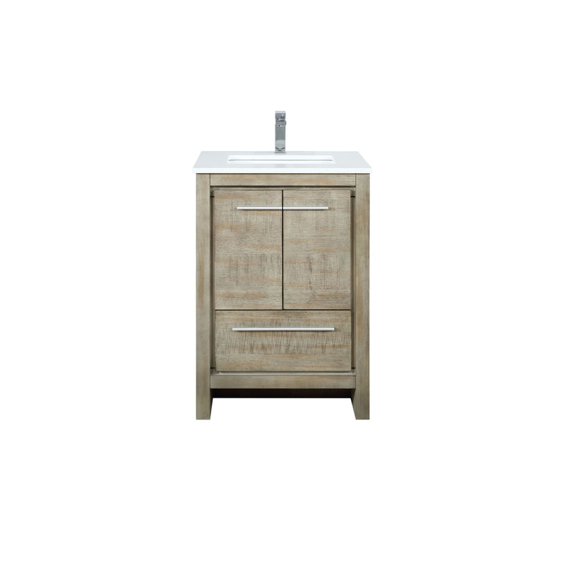 Lexora Lafarre 24" Rustic Acacia Bathroom Vanity, White Quartz Top, White Square Sink, and Balzani Gun Metal Faucet Set  LLF24SKSOS000FGM