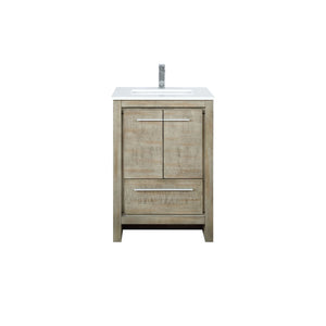 Lexora Lafarre 24" Rustic Acacia Bathroom Vanity, White Quartz Top, White Square Sink, and Labaro Rose Gold Faucet Set LLF24SKSOS000FRG