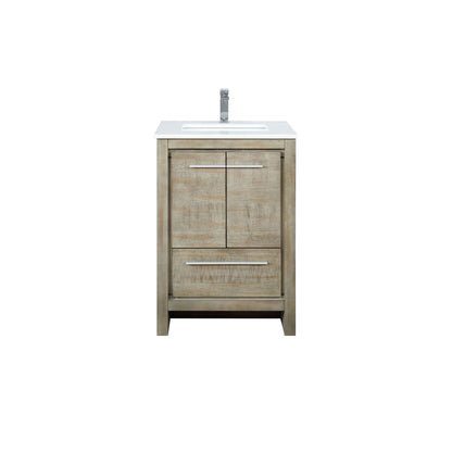 Lexora Lafarre 24" Rustic Acacia Bathroom Vanity, White Quartz Top, White Square Sink, and Labaro Rose Gold Faucet Set LLF24SKSOS000FRG