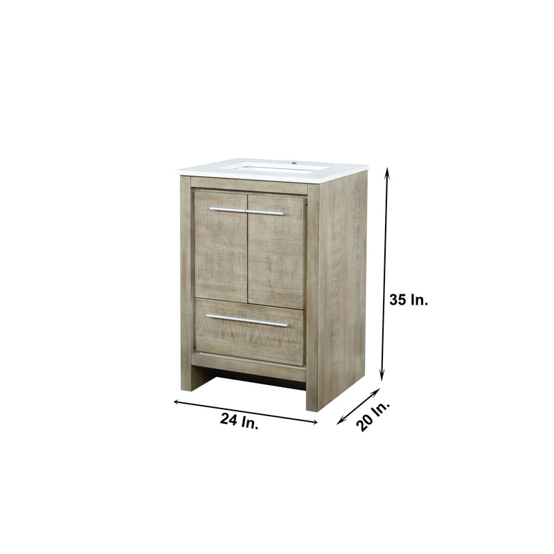 Lexora Lafarre 24" Rustic Acacia Bathroom Vanity, White Quartz Top, and White Square Sink LLF24SKSOS000