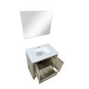 Lexora Lafarre 30" Rustic Acacia Bathroom Vanity, White Quartz Top, White Square Sink, and 28" Frameless Mirror LLF30SKSOSM28