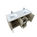Lexora Lafarre 60" Rustic Acacia Double Bathroom Vanity, White Quartz Top, White Square Sinks, and Labaro Rose Gold Faucet Set  LLF60DKSOD000FRG