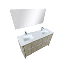 Lexora Lafarre 60" Rustic Acacia Double Bathroom Vanity, White Quartz Top, White Square Sinks, Balzani Gun Metal Faucet Set, and 55" Frameless Mirror LLF60DKSODM55FGM