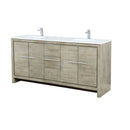 Lexora Lafarre 72" Rustic Acacia Double Bathroom Vanity, White Quartz Top, White Square Sinks, and Labaro Rose Gold Faucet Set LLF72DKSOD000FRG