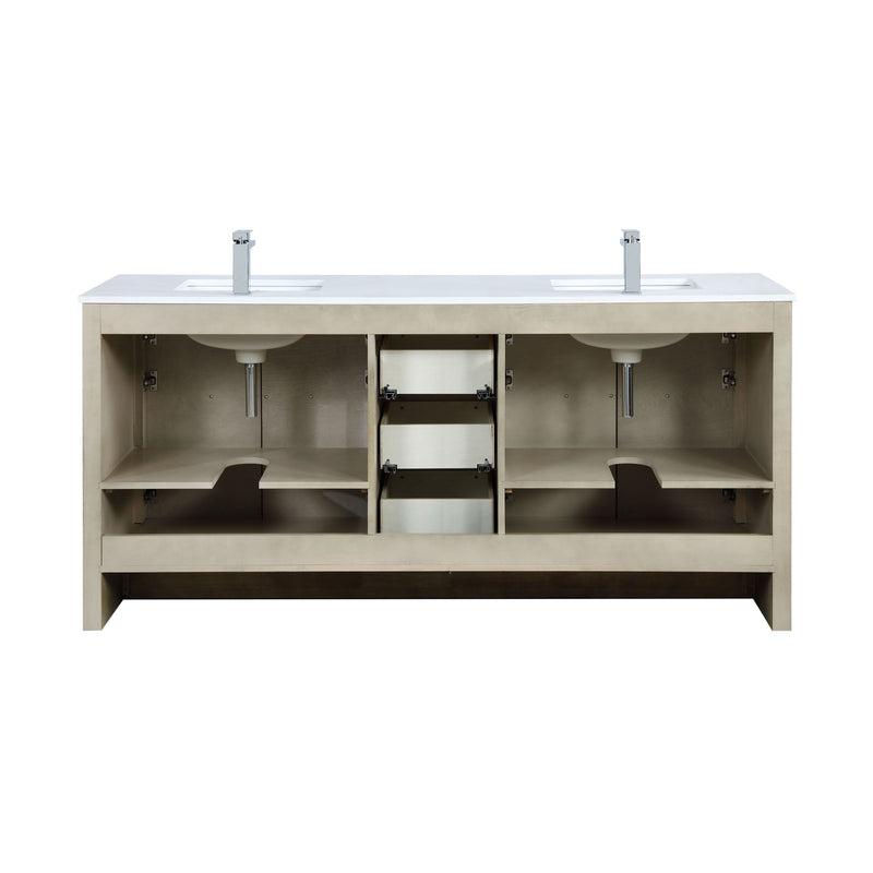 Lexora Lafarre 72" Rustic Acacia Double Bathroom Vanity, White Quartz Top, White Square Sinks, and Labaro Rose Gold Faucet Set LLF72DKSOD000FRG