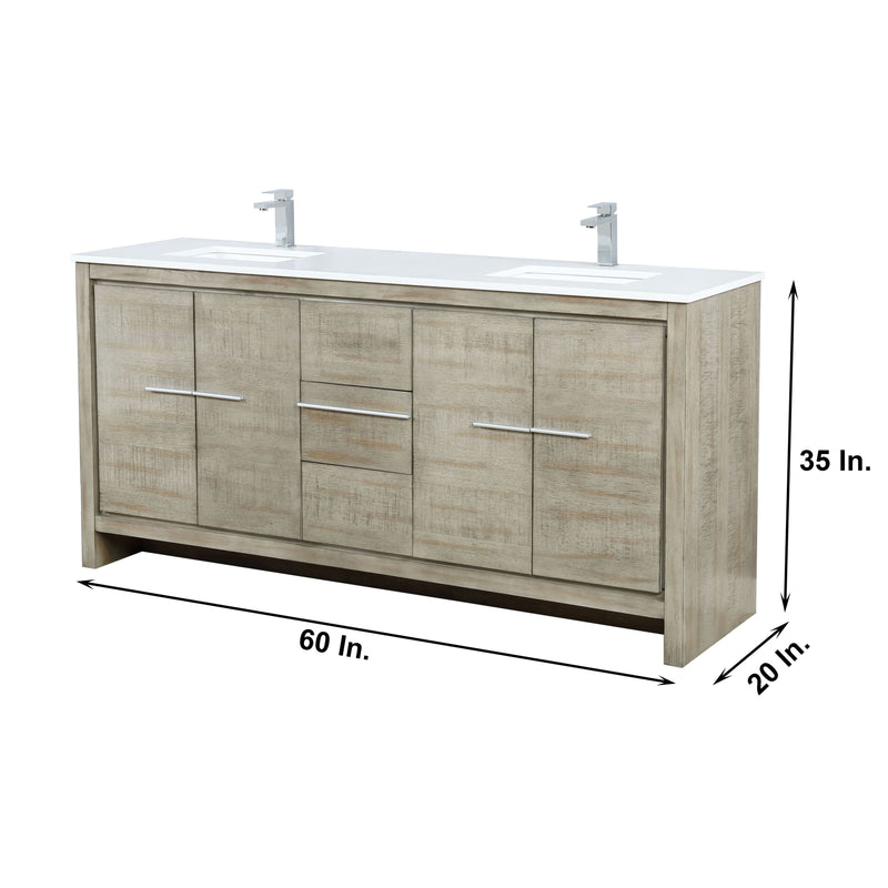 Lexora Lafarre 72" Rustic Acacia Double Bathroom Vanity, White Quartz Top, White Square Sinks, and Labaro Rose Gold Faucet Set LLF72DKSOD000FRG