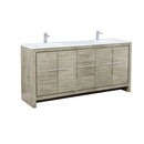 Lexora Lafarre 72" Rustic Acacia Double Bathroom Vanity, White Quartz Top, White Square Sinks, and Labaro Rose Gold Faucet Set LLF72DKSOD000FRG